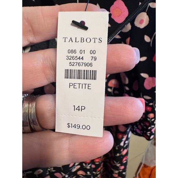 Talbots Women's Black Pink Foral Short Sleeve Ruffle Shift Dress Petite Size 14 - Picture 7 of 11